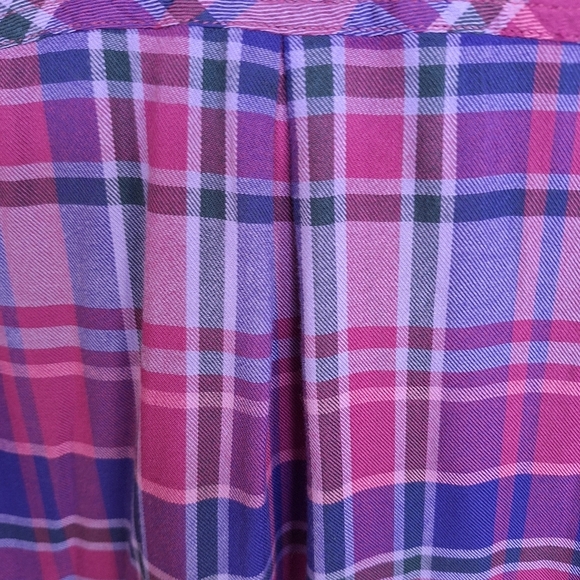 Terra Sky Shirt Plus Sz14W Plaid Pink/Purple Long Sleeves Collar/Cuff Pleat Back - Picture 6 of 10